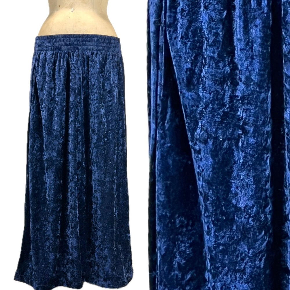 VINTAGE 80s sapphire crushed velvet skirt‎ long maxi elastic waist plus size